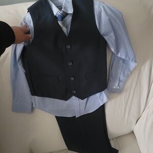 Kids Navy Vest and Pants Set with Blue Shirt
